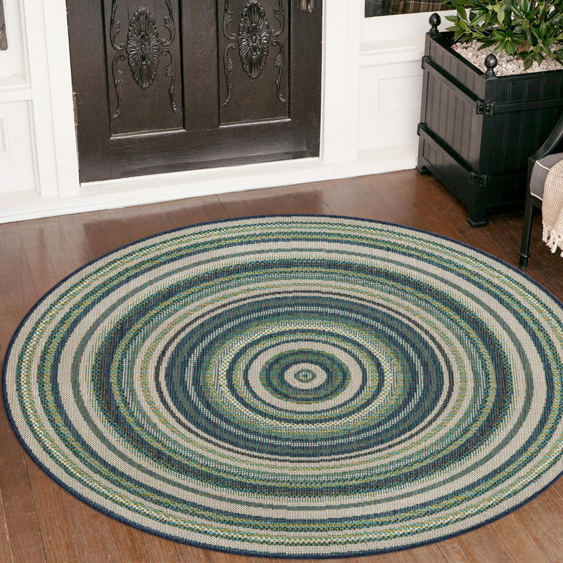 Tavion Geometric Blue/Gray/Green Indoor / Outdoor Area Rug, Round 4'1"