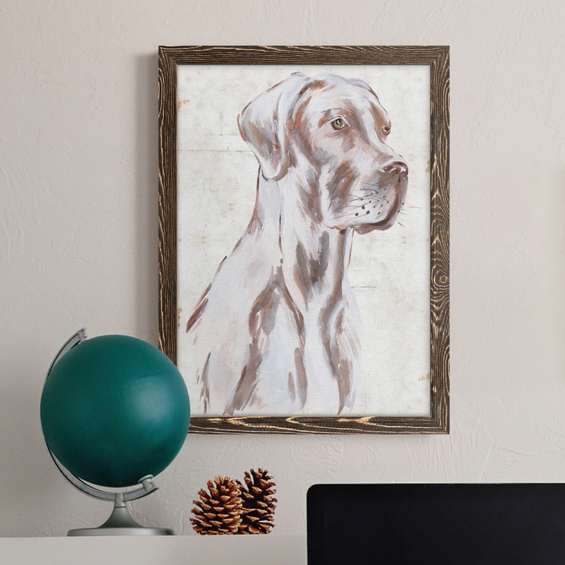 «Sitting Dog IV», peinture sur toile encadrée, H 17 po x l 20 po x P 1 po, Cadre noyer