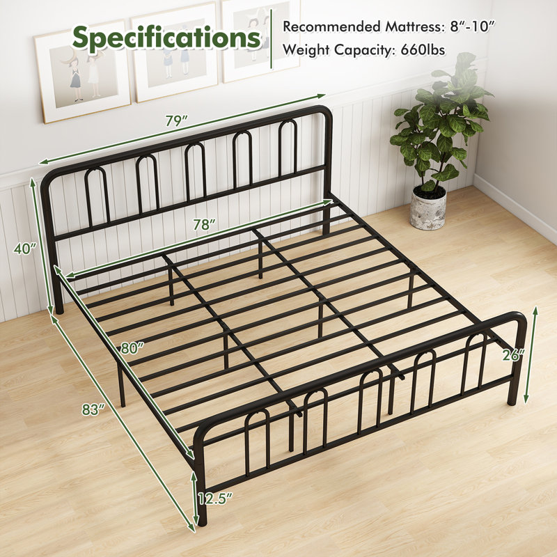 King Size Metal Bed Frame Headboard Footboard Platform Mattress Foundation