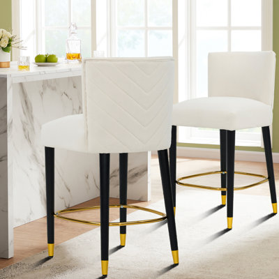 Set of 2 Modern Upholstered Dining Chairs with Padded Seat, Comfortable Backrest, and Metal Legs with Gold Accents