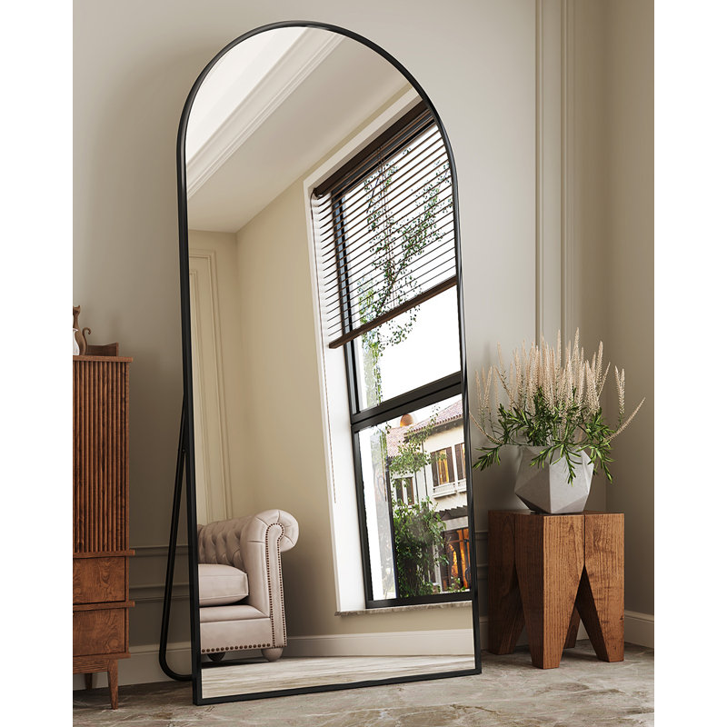 Arched  Metal Oversized Full-Length Mirror, 71" x 26", Black