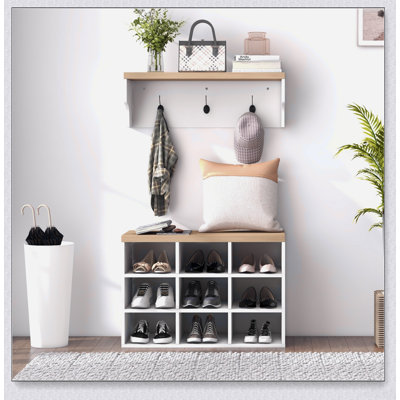 Ensemble de portemanteaux et banc à chaussures 2 en 1, 9 paires de rangement avec arbre d'entrée, organisateur de vestibule moderne pour vestibule et vestibule