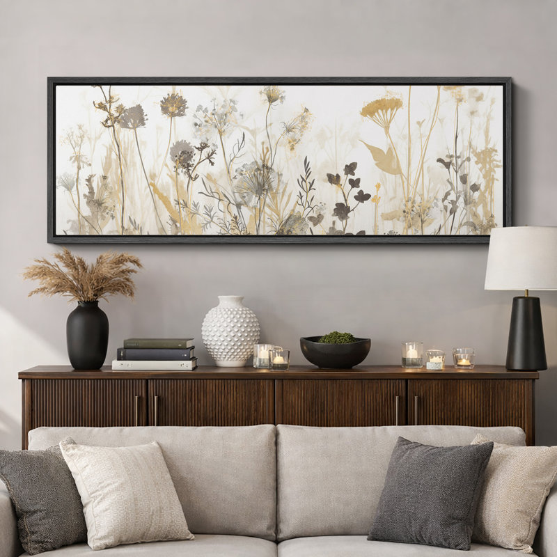 Wildflower Meadow Field Neutral Landscape Nature Wall Decor for Living Room Bedroom Office Extra Large Pictures Framed Canvas Print Wall Art