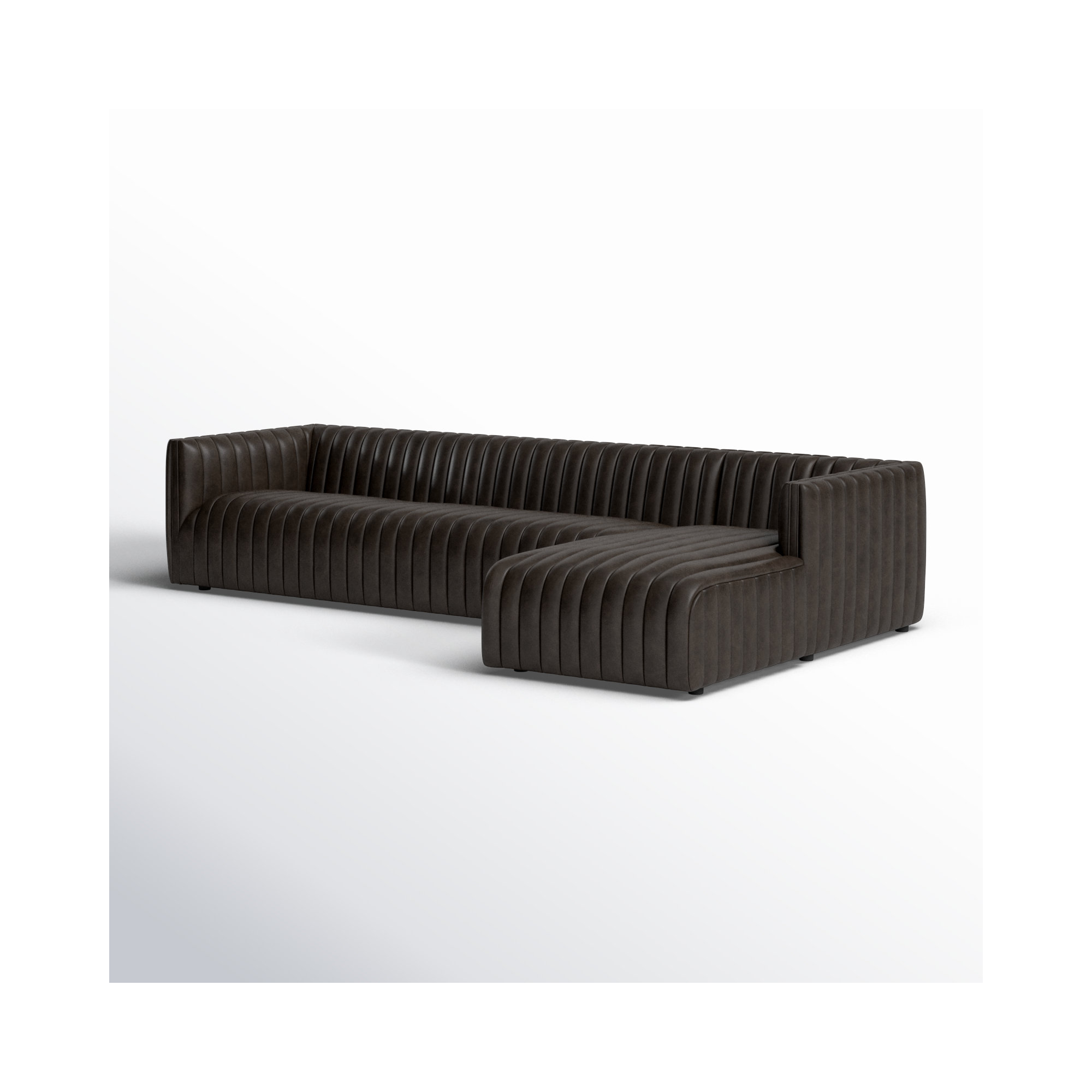 Brandt Upholstered Chaise L-Sectional, Right Hand Facing, Deacon Wolf Genuine Leather, 26.5" H x 126" W x 64" D
