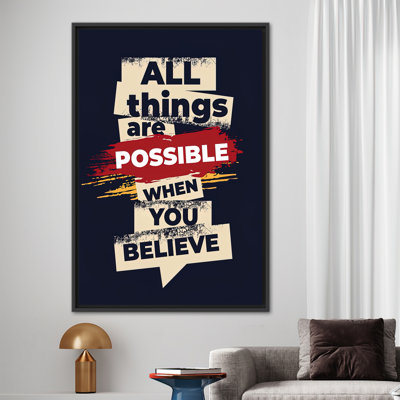 «Believe Quote Art Canvas: All Things Are possible Motivational Success», œuvre d'art murale