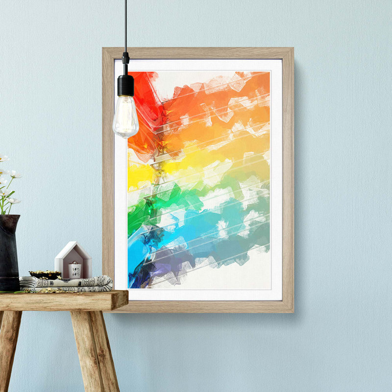 Bars of the Rainbow in Abstract - Picture Frame Graphic Art Print, 87cm H x 62cm W x 2cm D, Oak Framed