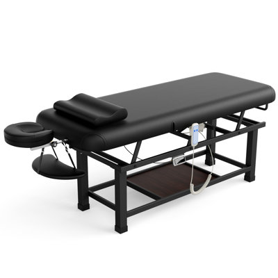 76" Heavy Duty Electric Stationary Massage Table With Backrest Adjustable And Storage Space For Physical Therapy Medical Spa Facial Care Tattoo Table