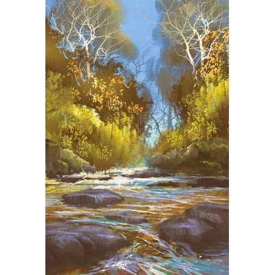 Kamthe Landscape Painting Of Creek - Wrapped Canvas Painting