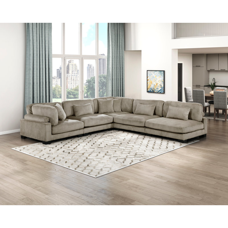 Canapé modulaire en L 5 pièces Constantino, H 34,5 po x l 135 po x P 135 po, Velours côtelé noir