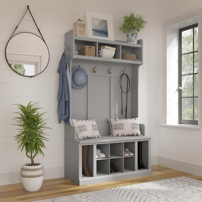 Kierra Hall Tree 40'' Wide with Bench and Shoe Storage, Cape Cod Gray