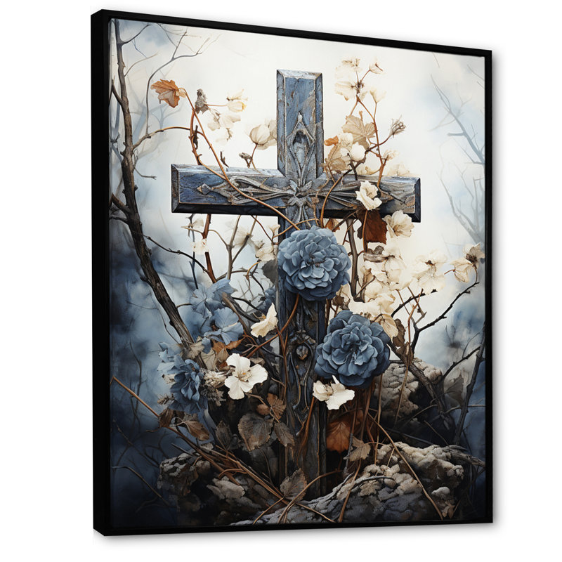 Croix religieuse sacrée, consolation II, H 40 po x l 30 po x P 1,5 po, Cadre flottant noir
