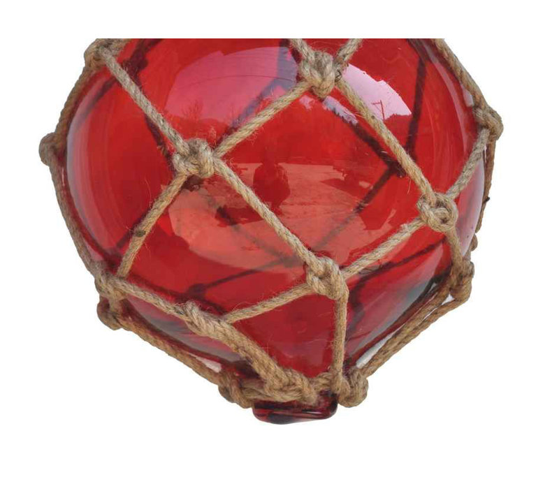Décoration murale boule flotteur de pêche en verre japonais, H 6 po x l 2 po x P 2 po, Rouge / brun