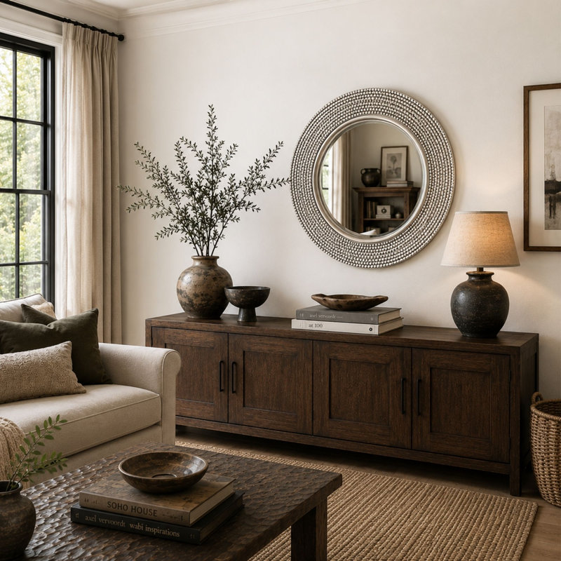 Julien Round Mirror, Silver Leaf