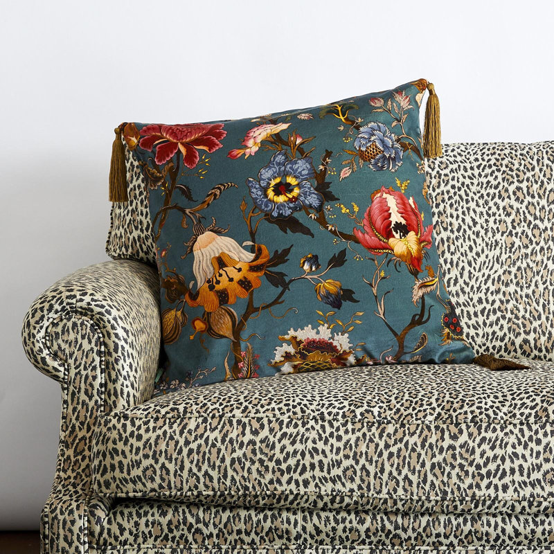 Artemis Throw Square Pillow Cover & Insert, Petrol Floral, 23.62"H x 23.62"W
