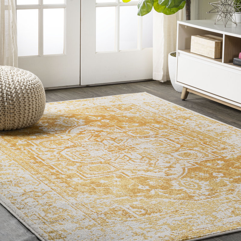 Audrey Bohemian Ornate Medallion Orange/White Rug, Rectangle 5'3" x 7'7"