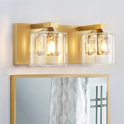 Delvon  2-Light Vanity Wall Sconce with Clear Glass and Crystal Accents – Stylish Lighting for Hallways and Bedrooms