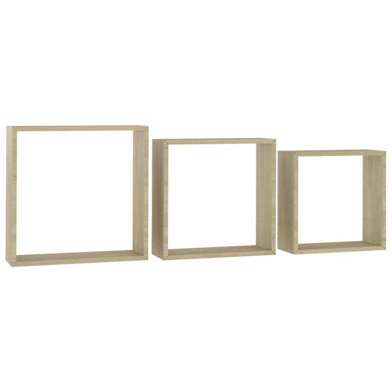 Gracelin 3 Piece Square Floating Shelf, Sonoma Oak