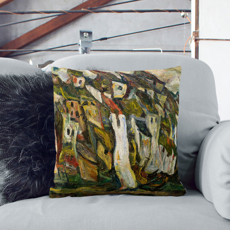 Houses Green White Square Throw Cushion, 40cm H x 40cm W x 15cm D