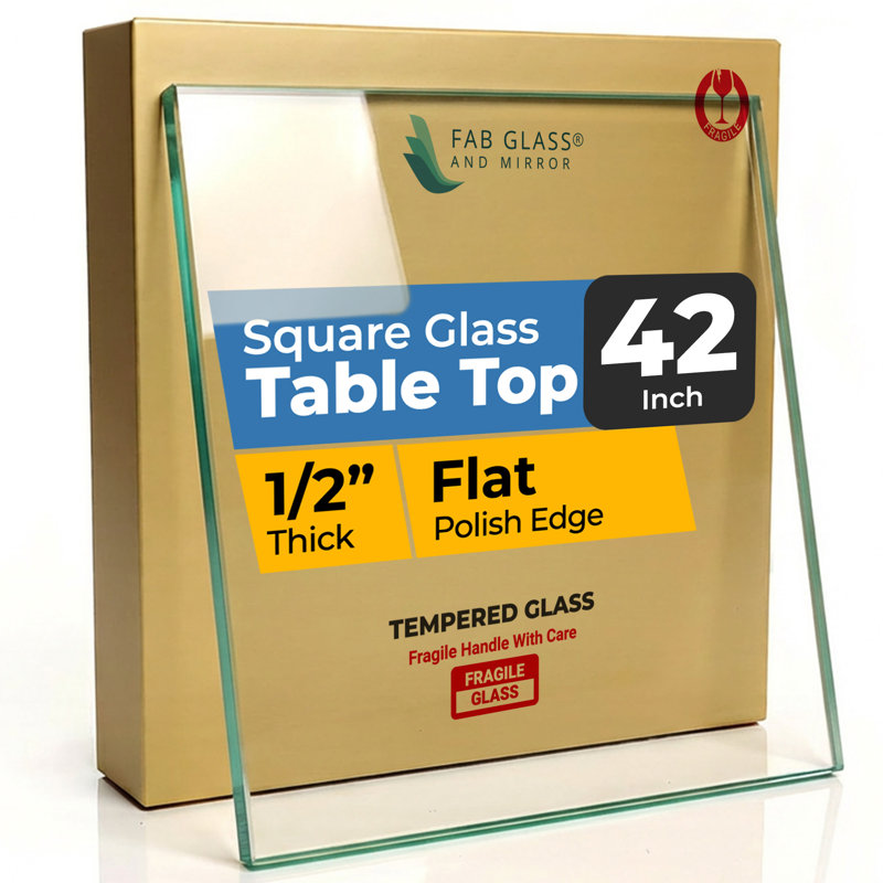 Tempered Glass Table Top 42 Inch Square Flat Polished Edge Clear Surface 1/2 Inch Thick for Home Office or Outdoor Furniture by Fab Glass and Mirror