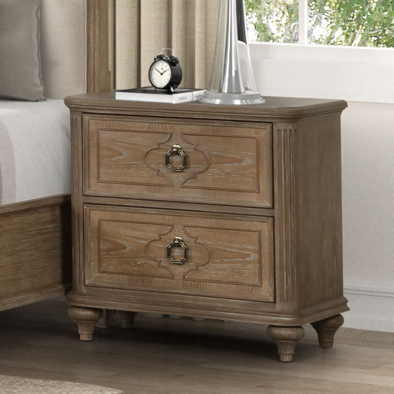 Table de chevet simple en bois massif avec placage de chêne rustique simple avec USB-A et USB-C