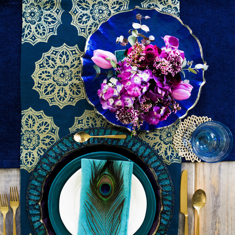 Baroque Glass Scalloped Charger, Aqua