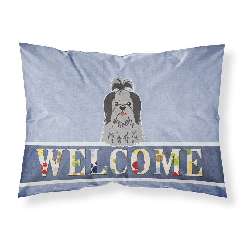 Taie d’oreiller welcome, Shih Tzu noir et argenté