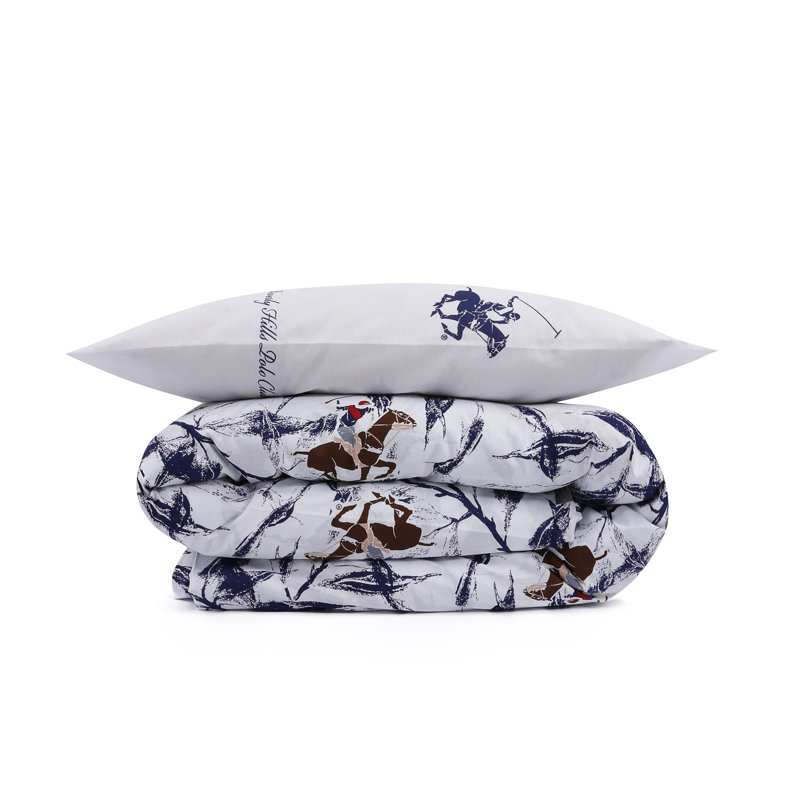 Ensemble de housse de couette 100% coton Zeigler Blue / White / Brown, Housse de couette simple + 1 taie d'oreiller 31 po