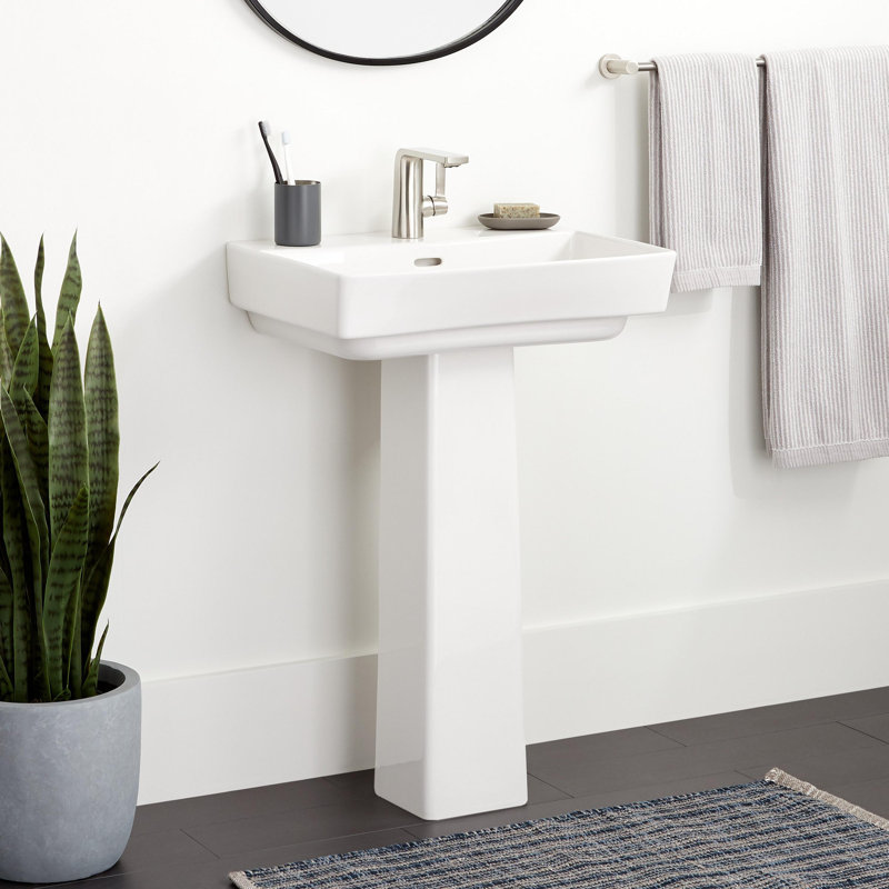 Pentero 23" Fireclay Pedestal Bathroom Sink with Single Faucet Hole