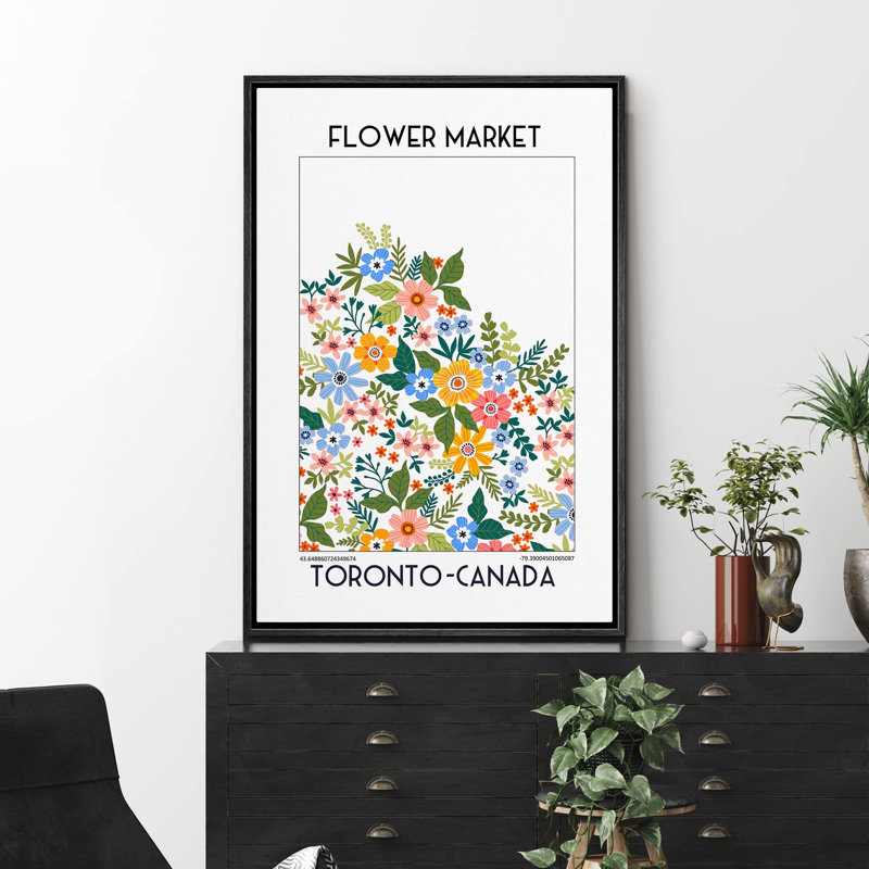 Œuvre d'art classique «Toronto Canada, vert, orange, rose, bleu, marché aux fleurs, nature, chic» sur, Noir