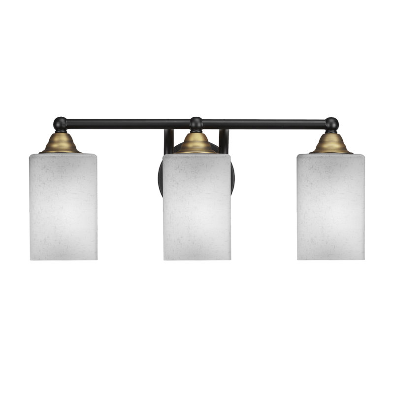 Michell 3-Light Bath Bar, Matte Black/Brass, White Muslin