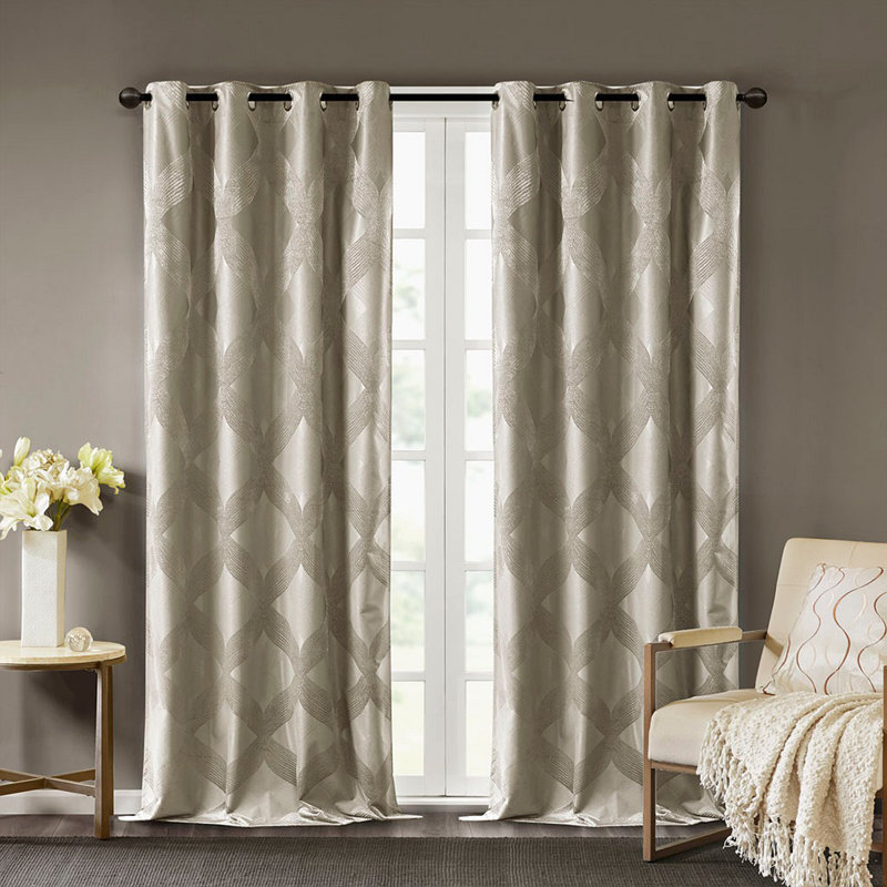 Ogee Knitted Jacquard Total Blackout Curtain Panel(Only 1 Pc Panel), Taupe, 50" W x 95" L