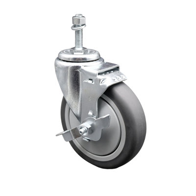 Rubber Wheel Swivel 3/4 Inch Threaded Stem Caster Set with Brake