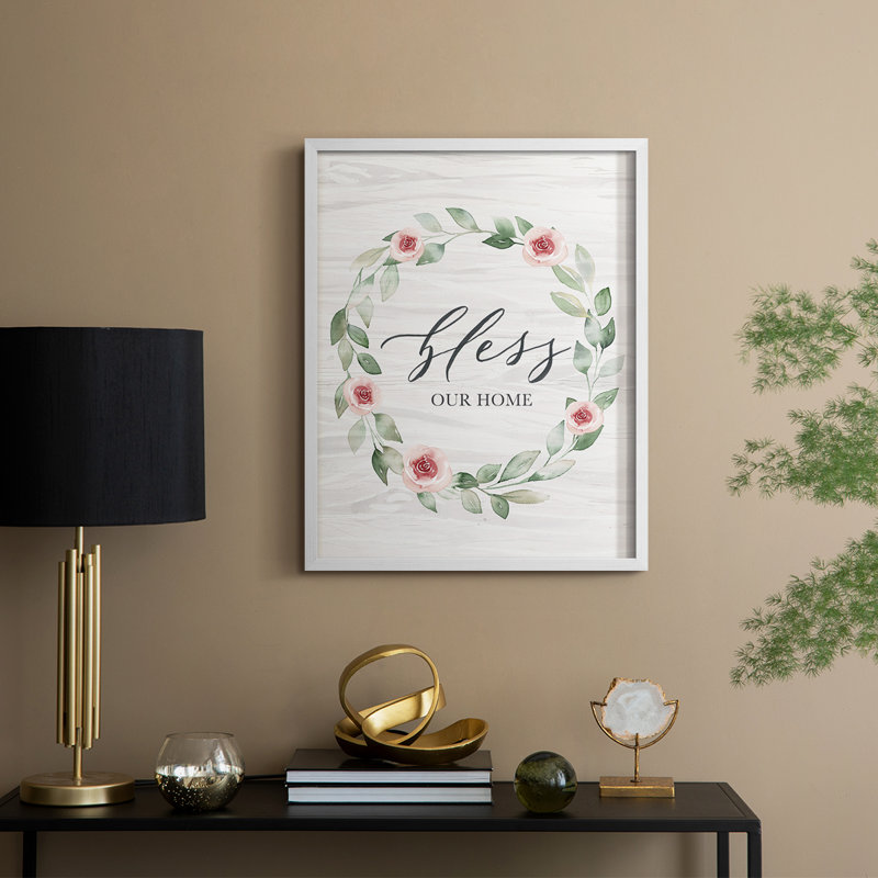 «Bless Our Home», reproduction encadrée - bois massif, Blanc