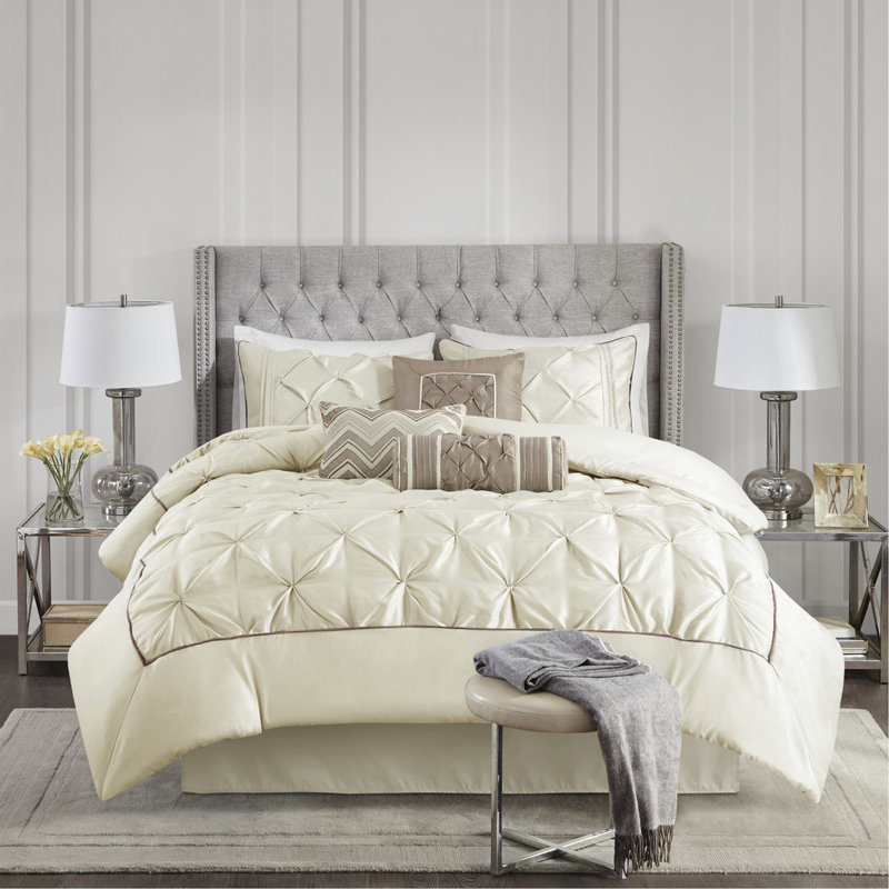 Édredon 7 pièces, très grand, l 104 po x L 92 po, rembourrage, remplissage 270 g / m2, Ivoire / Brun