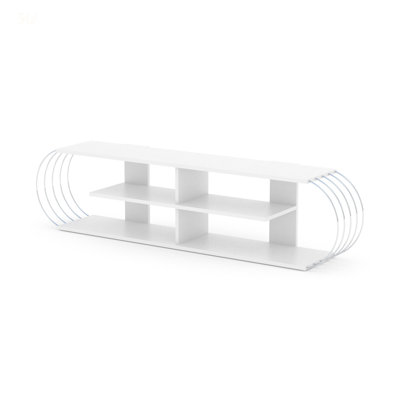 Meuble télé Mid-Century moderne avec 4 tablettes, rangement ouvert et centre de divertissement pour téléviseurs de 68 pouces, conception peu encombrante
