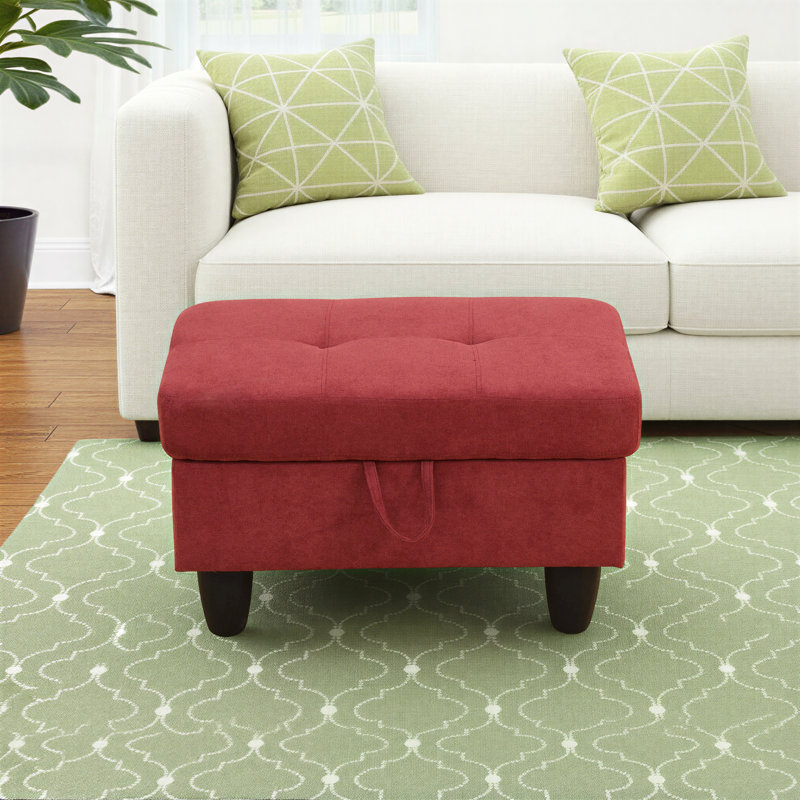Darryn 35" Wide Upholstered Storage Ottoman, Red Cotton Blend