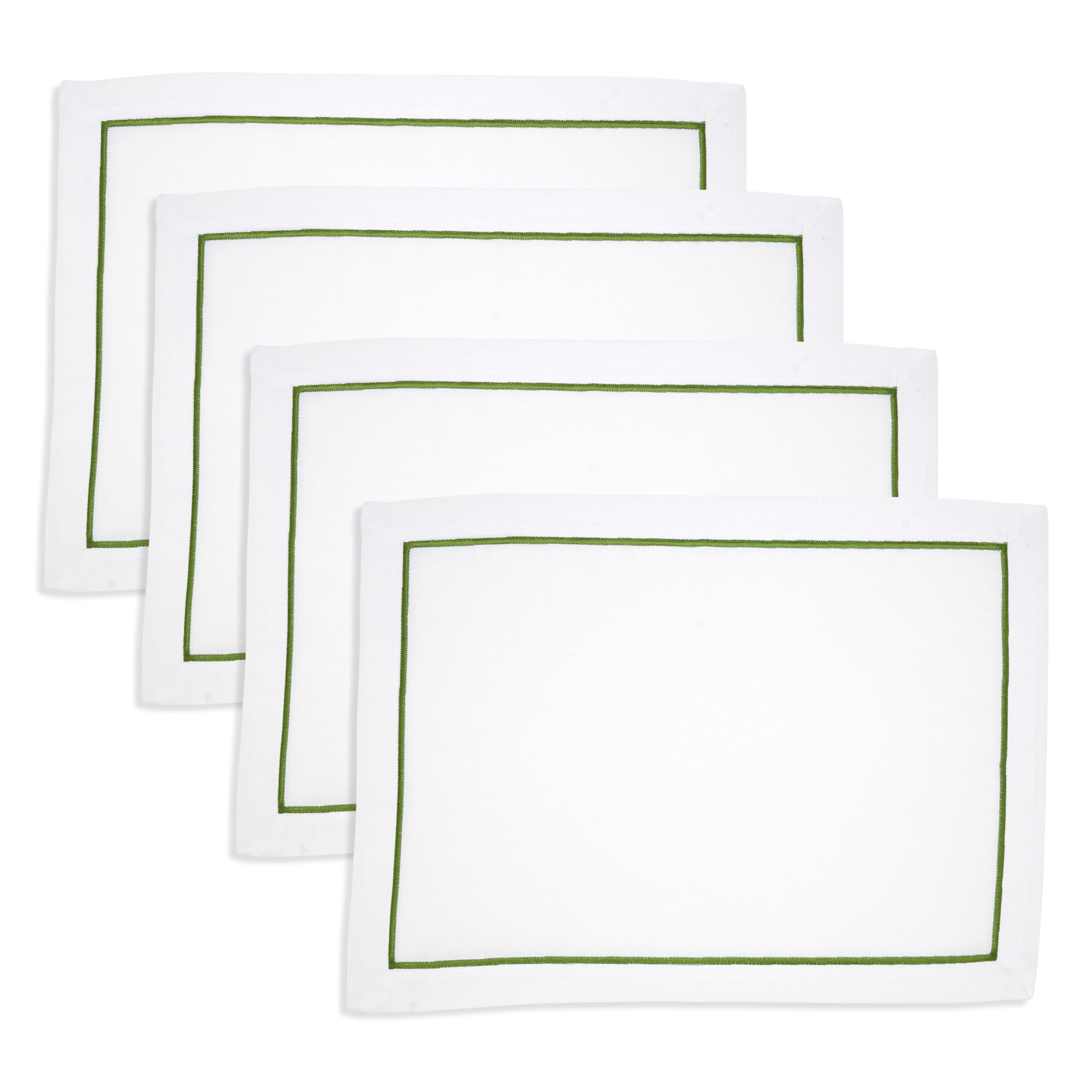 Embroidered Line Design Placemat (Set of 4), Light Green
