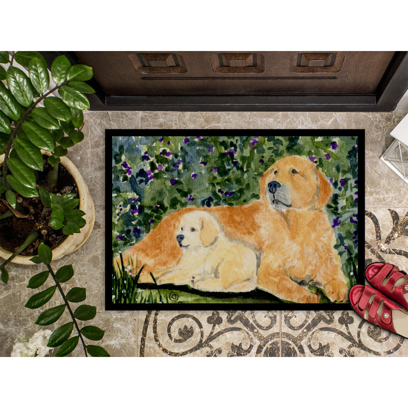 Tapis de porte d’intérieur anti-dérapant golden retriever, Rectangle 2 pi x 3 pi