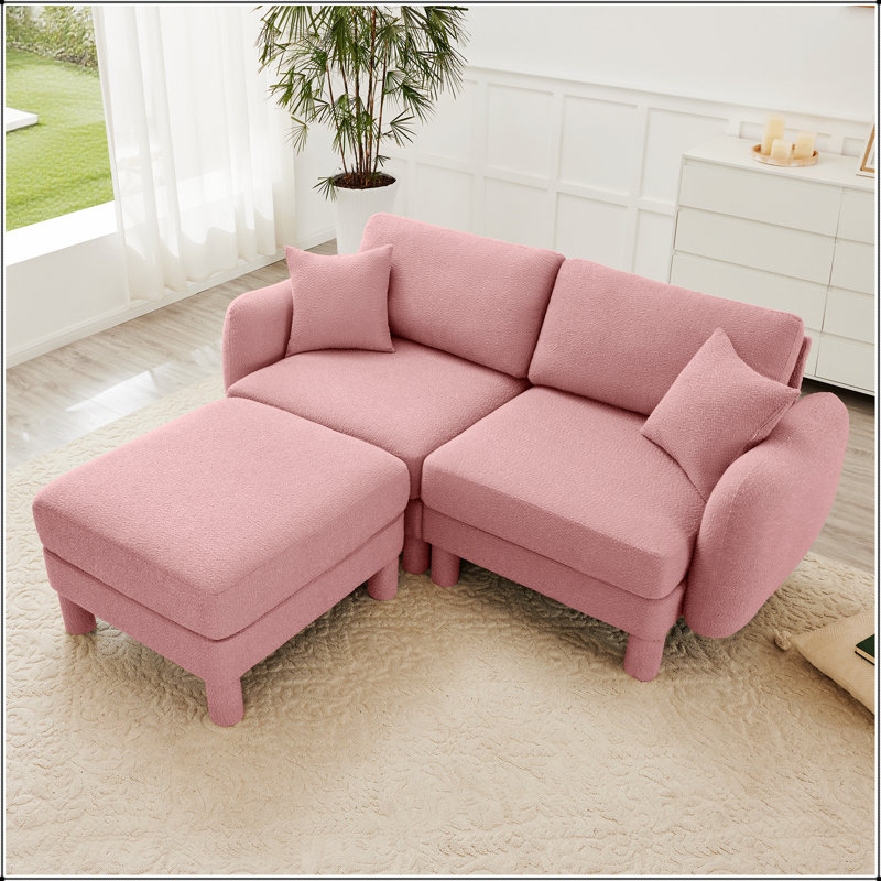 Canapé modulaire en tissu 2 places avec accoudoirs en forme de coquille et repose-pieds cylindrique amovible en tissu Boucle