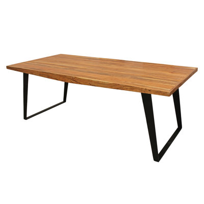 Ziyue Modern Natural Finish Dining Table on Solid Wood with Iron Base