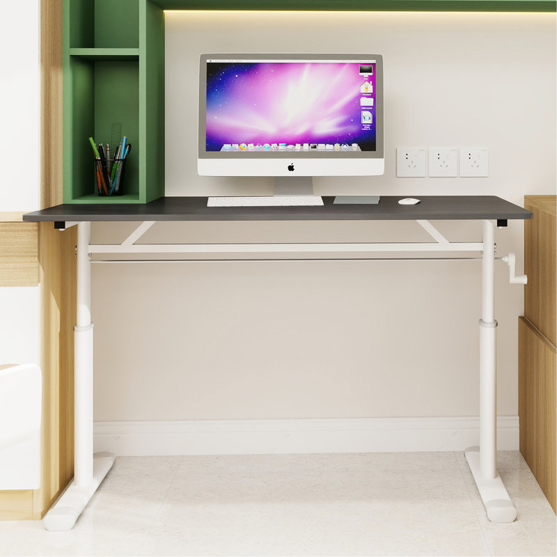 Bureau d'étude polyvalent et réglable en hauteur pour tous les âges, relevable à la main, fer et bois gris, support à double colonne, bureau pour petite maison stable, profondeur de 47,18 po, largeur réglable de 23,7 po et adultes