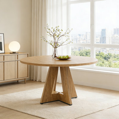 Round Dining Table For 4-7 People, Modern Wood Kitchen Table With Sturdy Metal Base, Easy Assembly