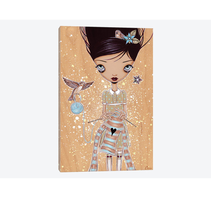 « tricoting », impression sur toile, H 18 po x l 12 po x P 1,5 po, Pas de tapis, Toile tendue
