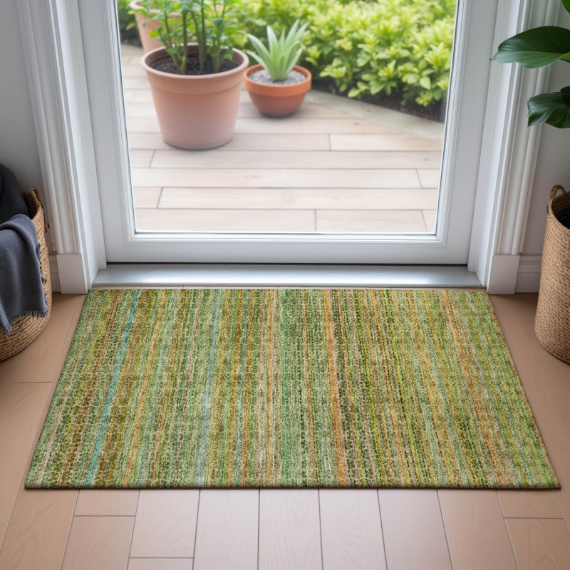 Machine Washable Indoor/Outdoor Oden ACN2155 Striped Rug, Rectangle 1'8" x 2'6"