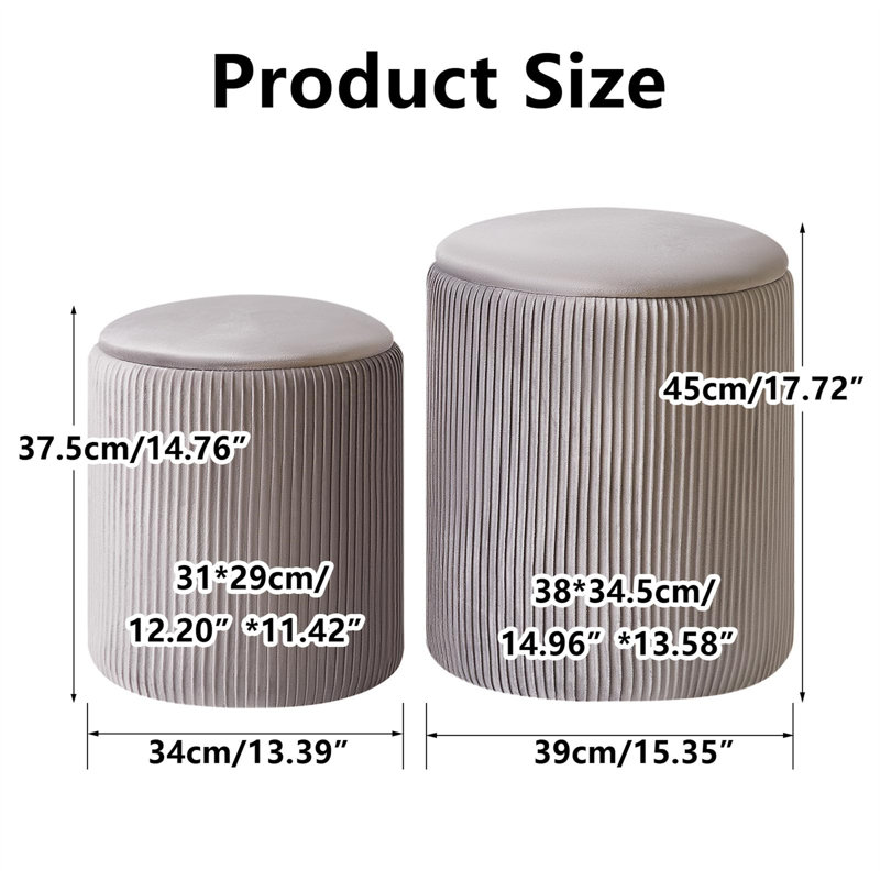 39cm Wide Footstool Ottoman, Grey