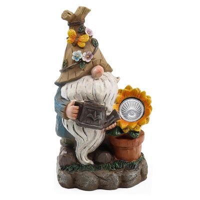 Garden Gnome Statue, Resin Figurine with Bright Solar Sunflower Lights, Outdoor Gnome Decor -  Trinx, 44BF3055D8754F698AAA1A55522997F2