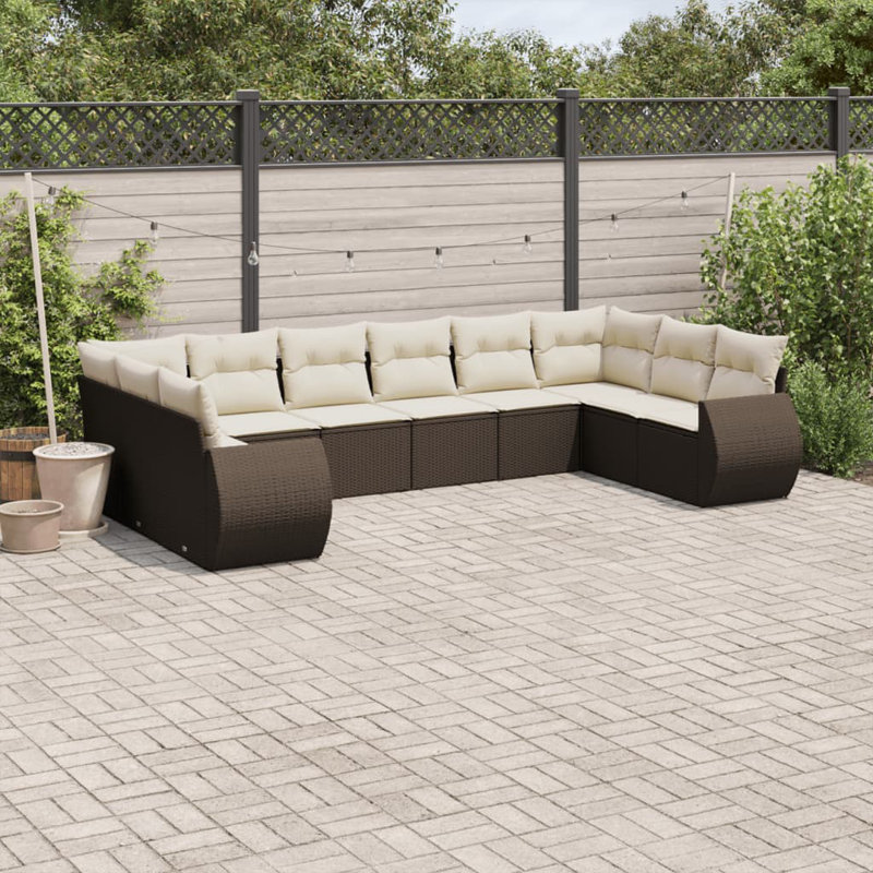 Ensemble de canapé de jardin en rotin PE brun Vidaxl, acier thermolaqué, polyester