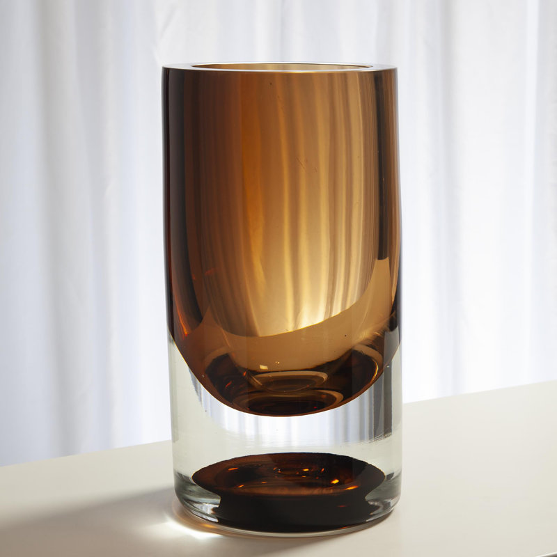 Thick Cylinder Vase-Amber Tobacco, 8.5" H x 7" W x 7" D