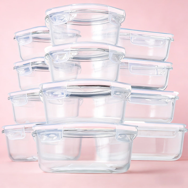 Ensemble de 24 contenants alimentaires en verre hermétiques avec couvercles, boîtes à bento étanches sans BPA pour la préparation des repas, allant au micro-ondes, allant au four et au congélateur, organisant un garde-manger empilable