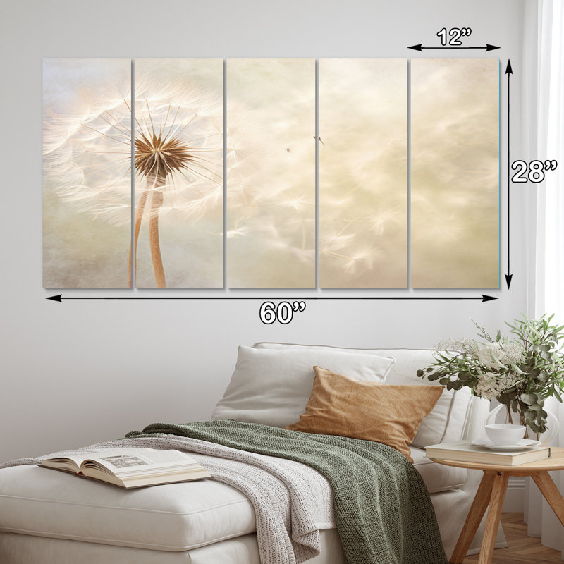 White Dandelion Romantic Impression IV - Ensemble de décorations murales florales en métal